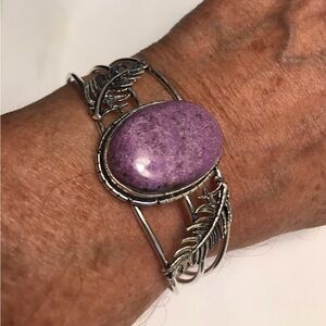Purpurite Stamped 925 Sterling Silver Cuff Bracelet